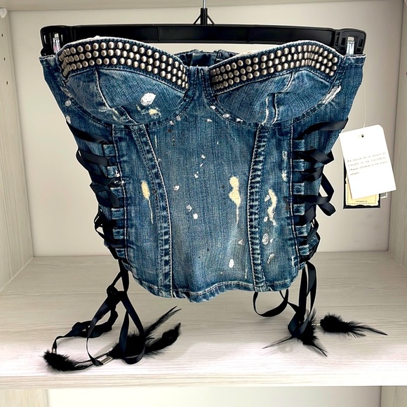 Limited Edition Guess jean distressed strapless top - Picture 1 of 8